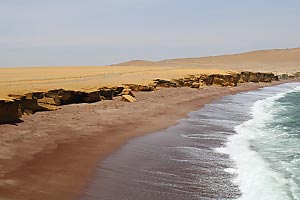 The peninsula of paracas, Peru. On the left side there is the desert, on the right side there is the sea.